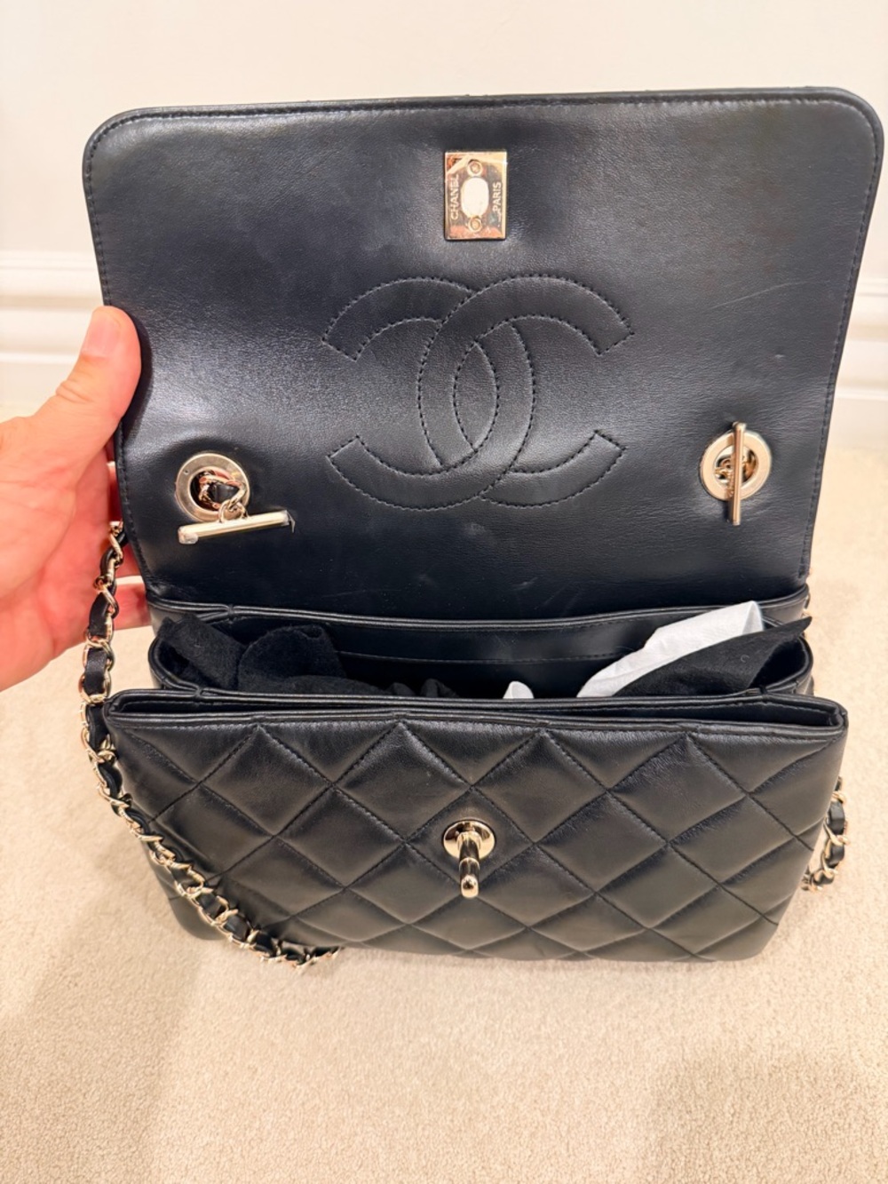 CHANEL Black Quilted Lambskin Top-Handle Satchel. - Picture 3 of 11